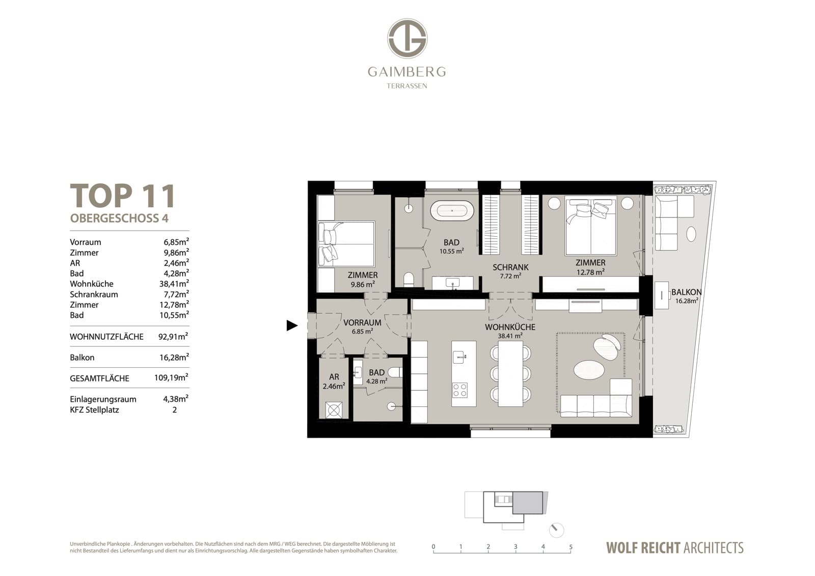 Grundriss Top 11 — 4. Obergeschoss, 92,91 m² Wohnnutzfläche